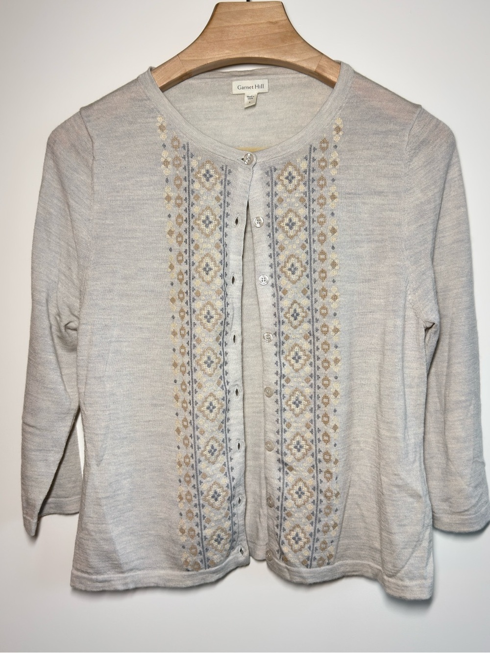 Garnet Hill 100% Merino Wool Embroidered Cardigan Sweater L - Picture 2 of 10